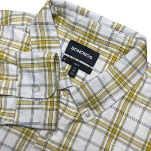 Bonobos Men’s XXL Slim Fit Yellow White Plaid Lightweight Flannel Shirt
